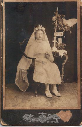 Old portrait of a woman in Jason's family history.